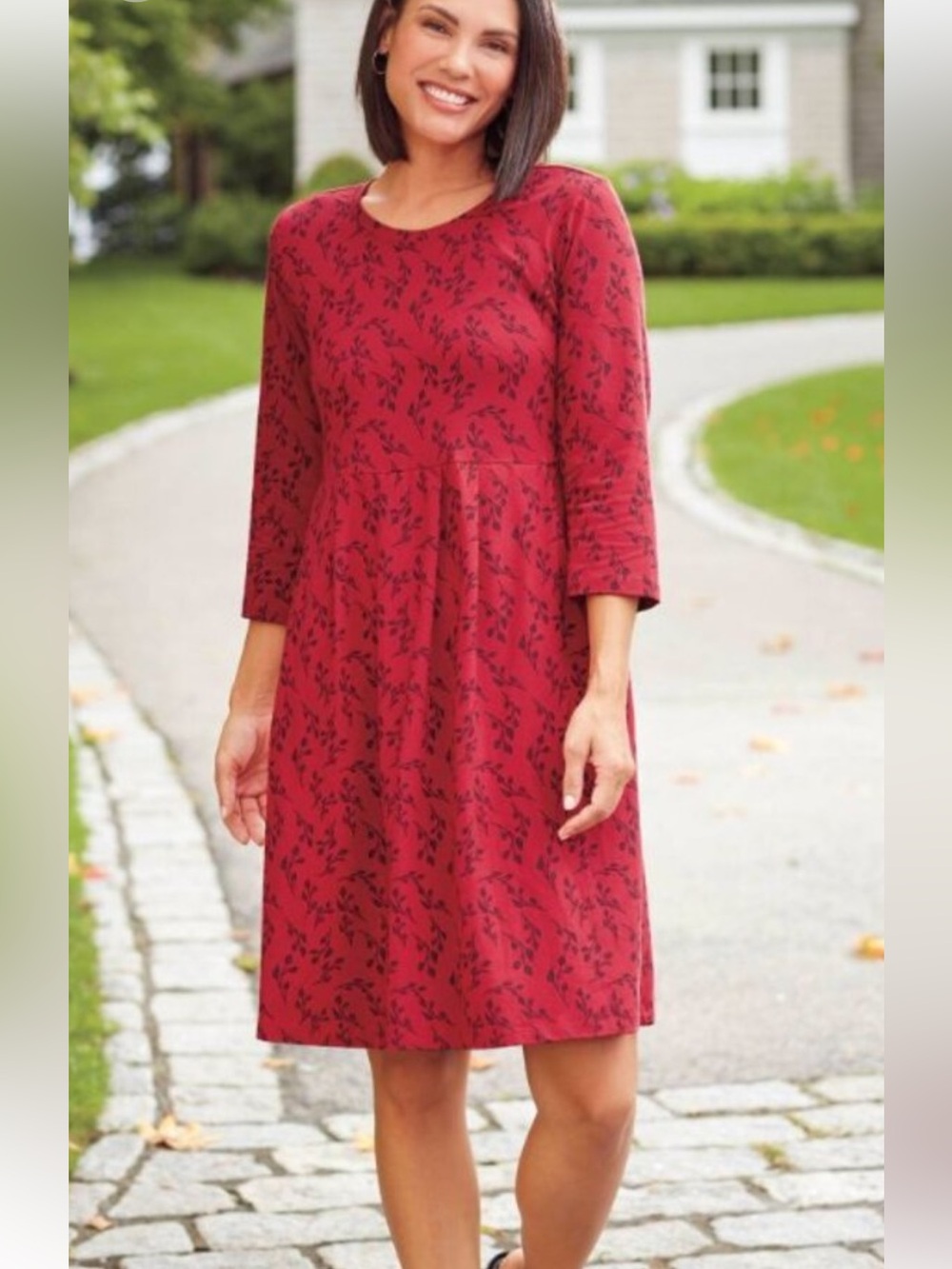 💥FINAL OFFER PRICE💥 North Style XL Red Black Leaf Print Knit Dress with pockets